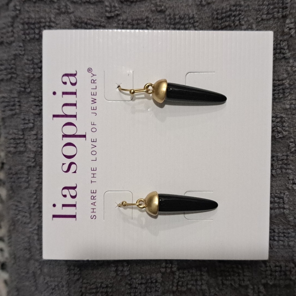 Lia Sophia Black and Gold Cone Earrings